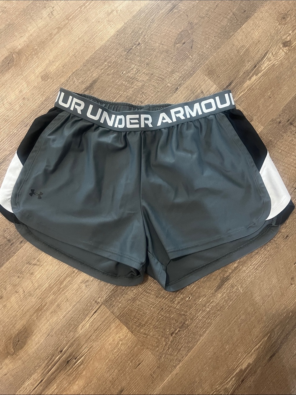 Under Armour Women’s Gray Athletic Shorts with White & Black Accents